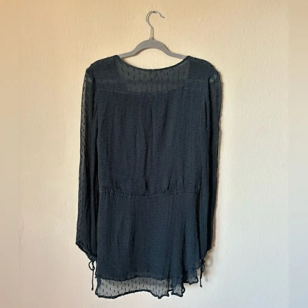 Free People Daliah Mini Blue Dress Long Sleeve Deep Blouse Size XS